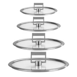 4 Couvercles Verre Poignée Carrée Strate 14 à 20 Cm